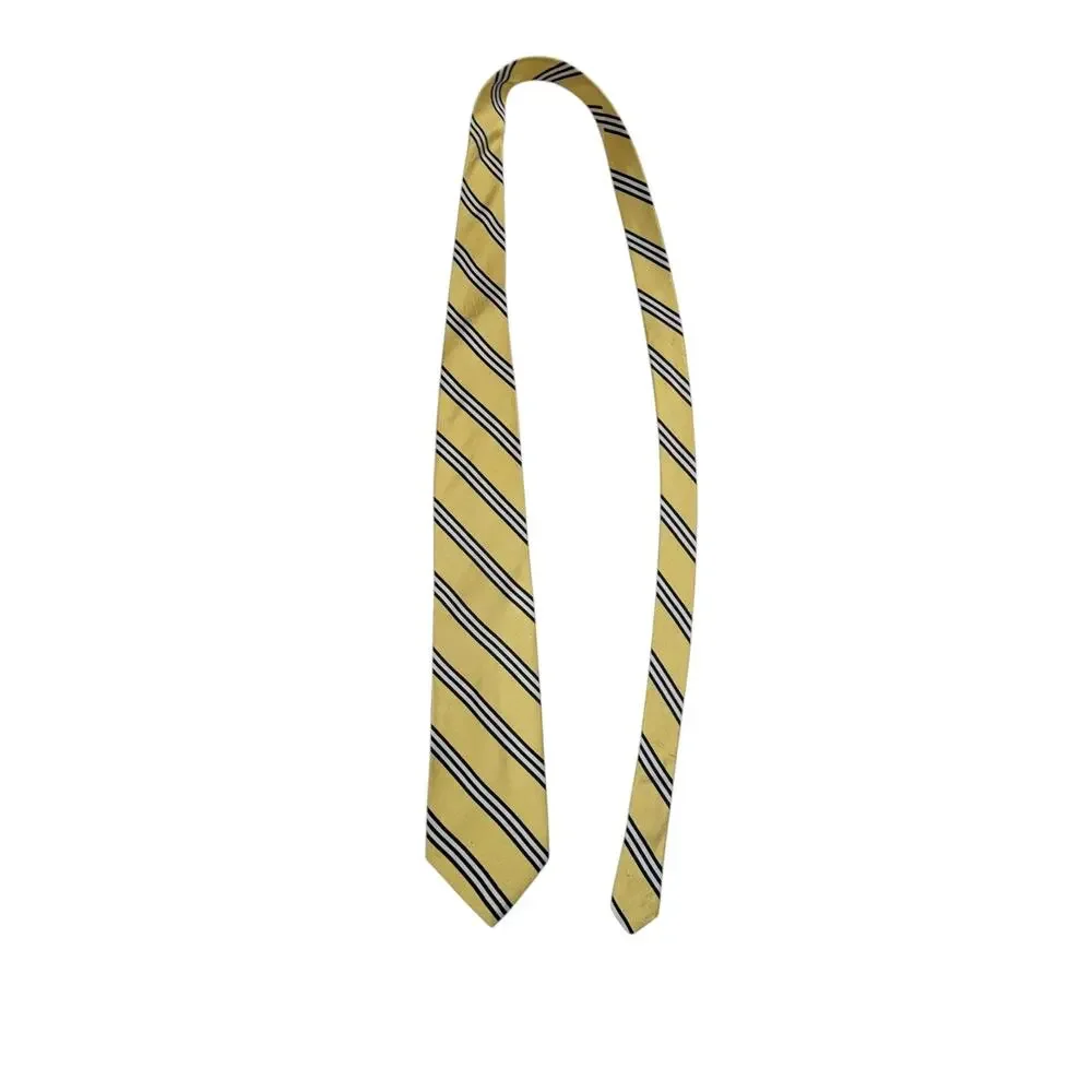 Brooks Brothers Makers Silk Necktie Yellow Navy Striped Repp Woven England USA